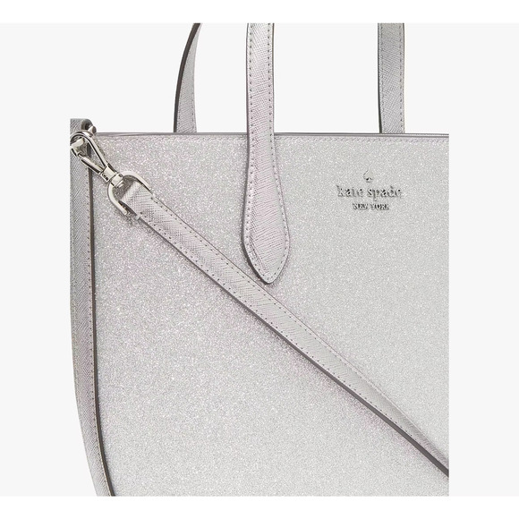 KATE SPADE SILVER GLIMMER SATCHEL SHOULDER BAG LUNAR LIGHT - Picture 4 of 6